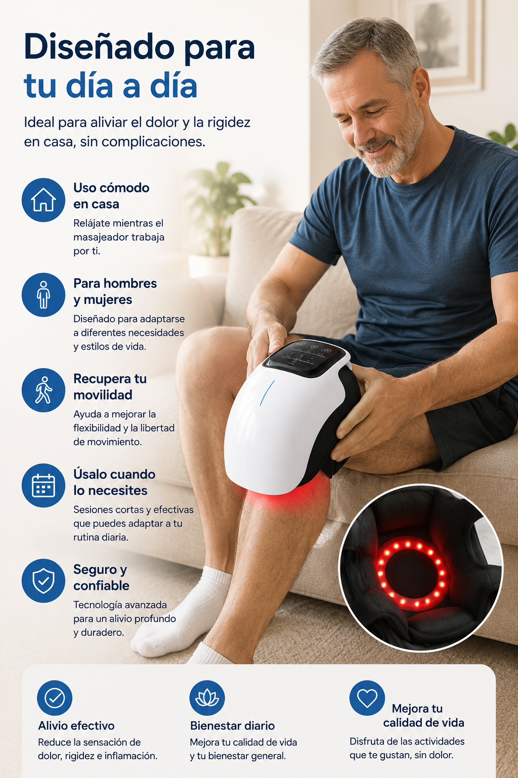Masajeador de rodilla infrarrojo con terapia de calor y luz roja