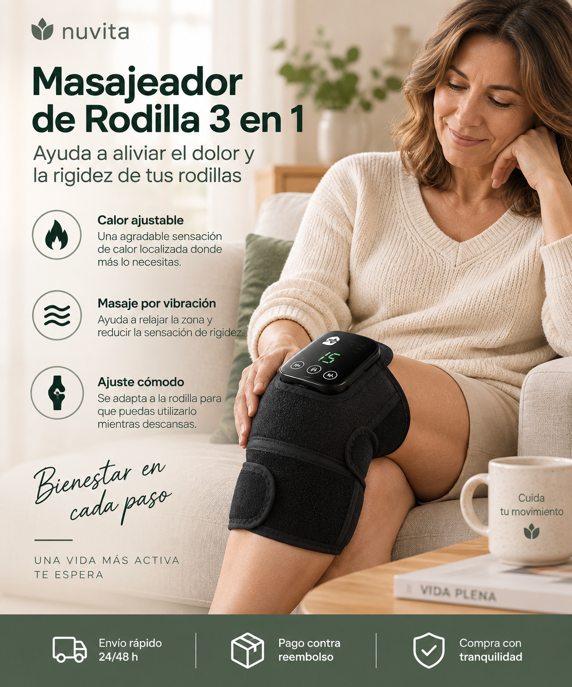 Masajeador para la rodilla 3 en 1.  Ayuda a aliviar el dolor y la rigidez de tus rodillas sin salir de casa