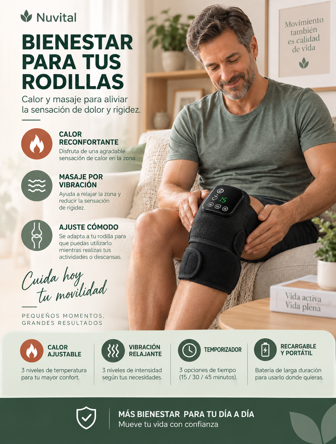 Masajeador para la rodilla 3 en 1.  Ayuda a aliviar el dolor y la rigidez de tus rodillas sin salir de casa