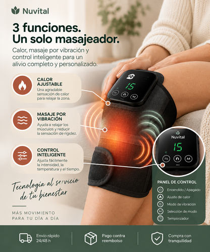 Masajeador para la rodilla 3 en 1.  Ayuda a aliviar el dolor y la rigidez de tus rodillas sin salir de casa