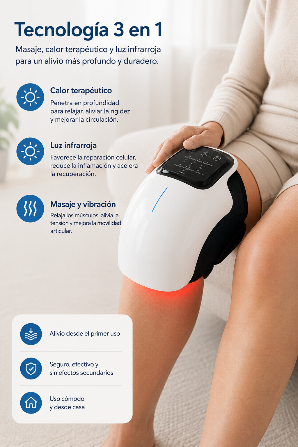 Masajeador de rodilla infrarrojo con terapia de calor y luz roja